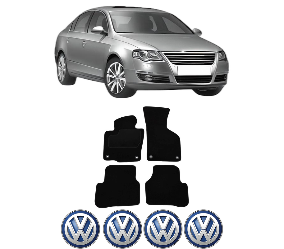 Set Covorase Presuri Volkswagen PASSAT B6 (3C2) din 2005-2010, Auto, Material Textil Mocheta, 4 Stickere auto cu Volkswagen