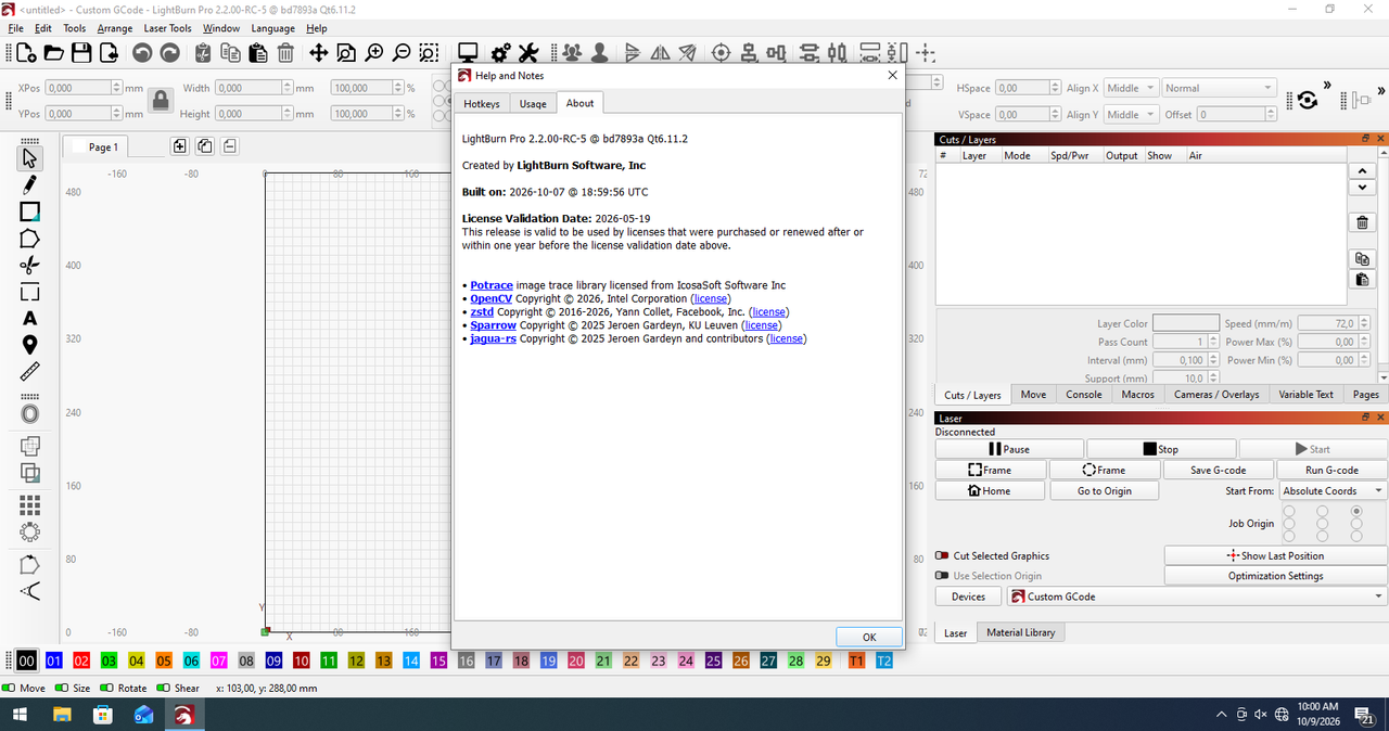Working with Lightburn 2.2.00 RC5 full activated