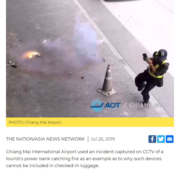 Rekamaan insiden ledakan powerbank di Bandara Chiang Mai, Thailand.