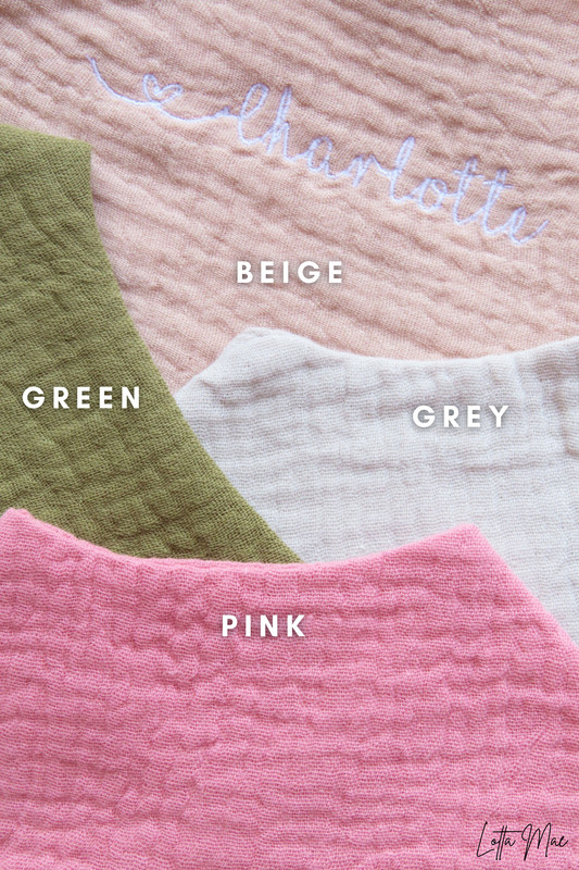 This baby bib is perfect for your little one! Made from 100% cotton, it’s soft and comfortable against delicate skin. It can be embroidered with a name or word of your choice in a variety of fonts and colors to create a personalized look. Plus, the snap buttons make it easy to put on and take off - no more struggling with ties! It’s perfect for everyday use, or an extra special occasion. 
Keep your baby clean and looking great in this stylish bib. Get yours today!
