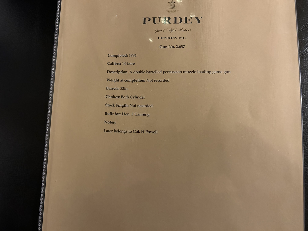 Purdey letter