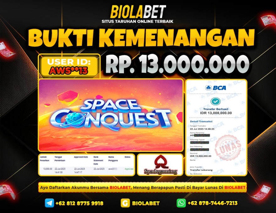 BIOLABET JACKPOT SPADE GAMING Rp.13.000.000.,- LUNAS