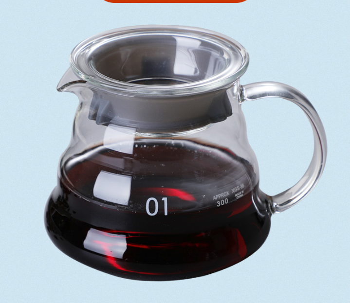 360ml Borosilicate Glass Coffee Server - Heat Resistant "Cloud" Pour Over Carafe with Lid - Drip Coffee Sharing Pot for Home Baristas (1-2 Cups)