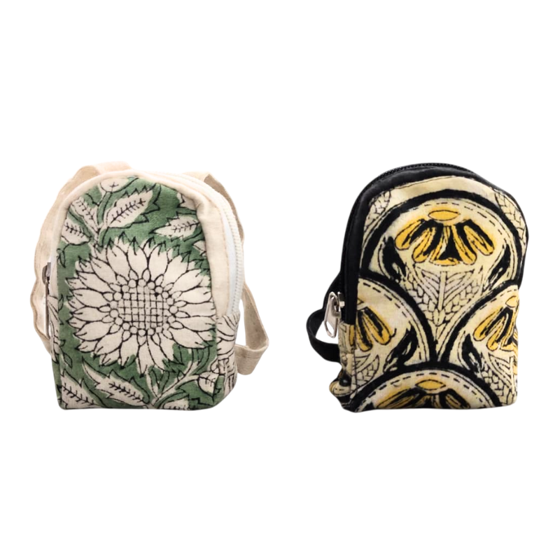 Mini Hand Block Printed Multipurpose Bag - Set of 2 Pattern 2