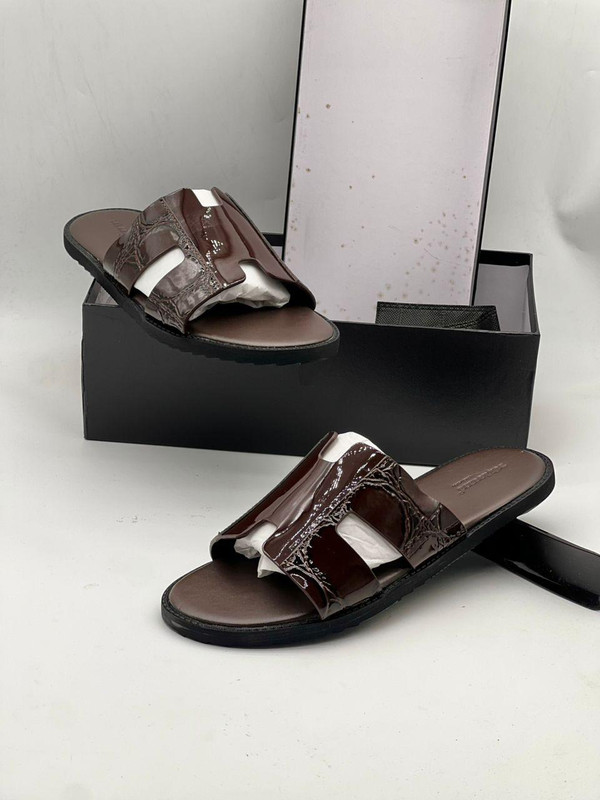 optimized mens brown crocodile embossed patent slides