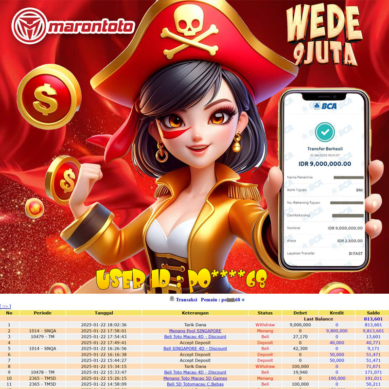 Bukti Kemenangan Member Marontoto Sebesar 9 JUTA