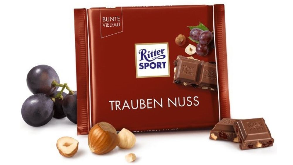 შოკოლადის ფილა Ritter SPORT რძიანი ქიშმიშით და თხილით 100გრ 4000417022004