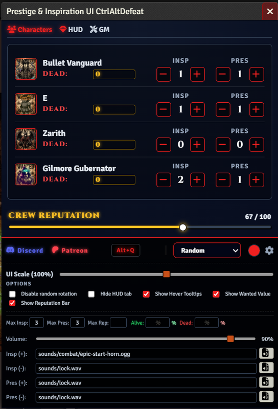 Prestige Inspiration Wanted Tracker Main UI