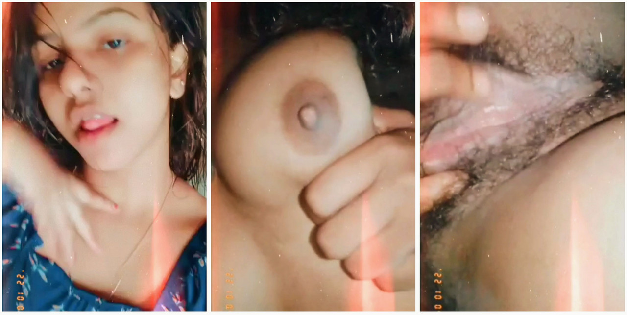 Beautiful girl showing boobs rubbing her hairy pssy closeup