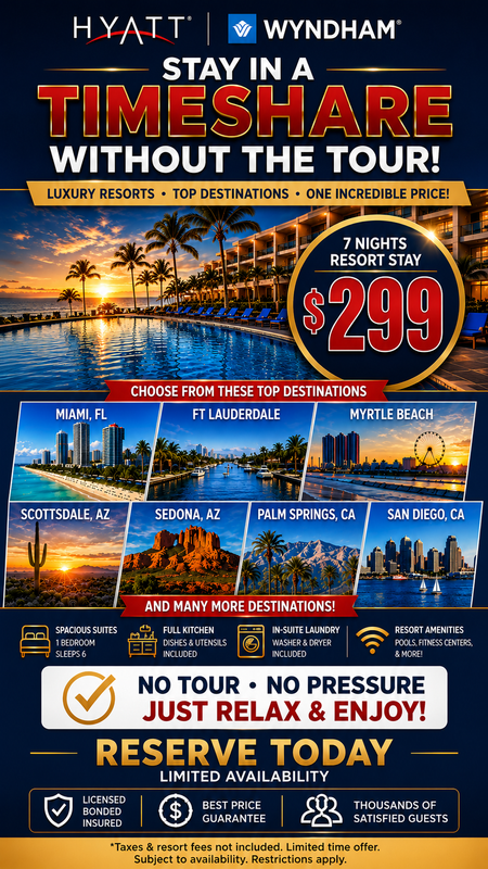 7-night resort stay for $299 without attending a timeshare tour
