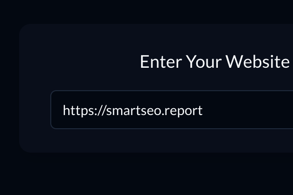Screenshot of the Smart SEO Report tool with a URL entered in the input field.
