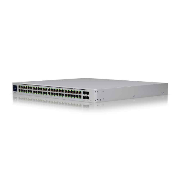 Painel frontal do switch USW-Pro-48-Poe mostrando todas as 48 portas