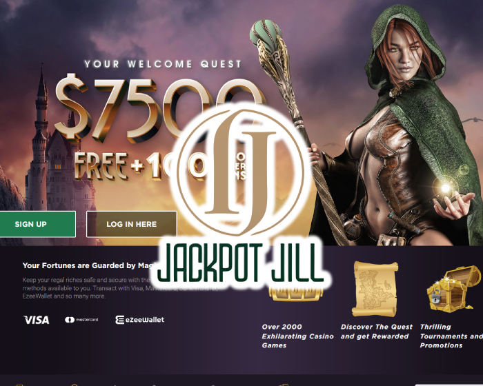Jackpot Jill Casino lobby interface showing game categories and promotional banners