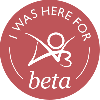 Circular badge with the words 'I was here for beta' with an AO3 logo-recoloured for my skin ^^