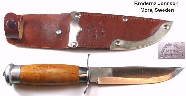 Old Knife ,bröderna Jönsson Mora Sweden. Wooden Handle and Sheath -   India