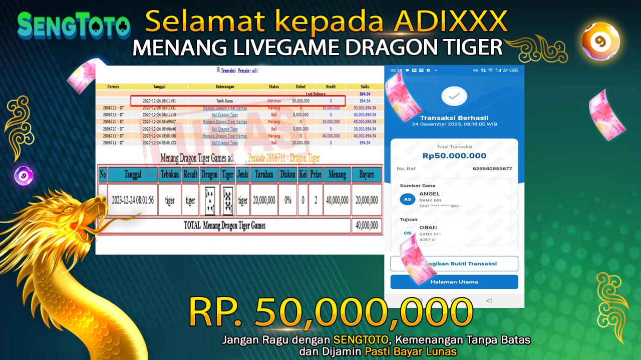 BUKTI PEMBAYARAN LIVE GAME DRAGON TIGER