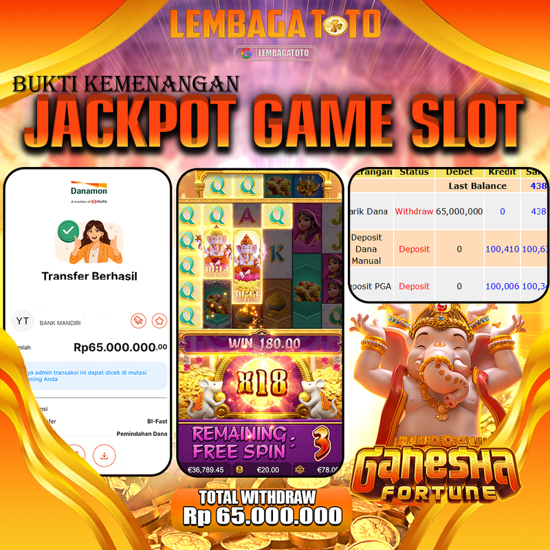 BUKTI JACKPOT 02 NOVEMBER LEMBAGATOTO GANESHA FORTUNE Rp.65.000.000,- LUNAS