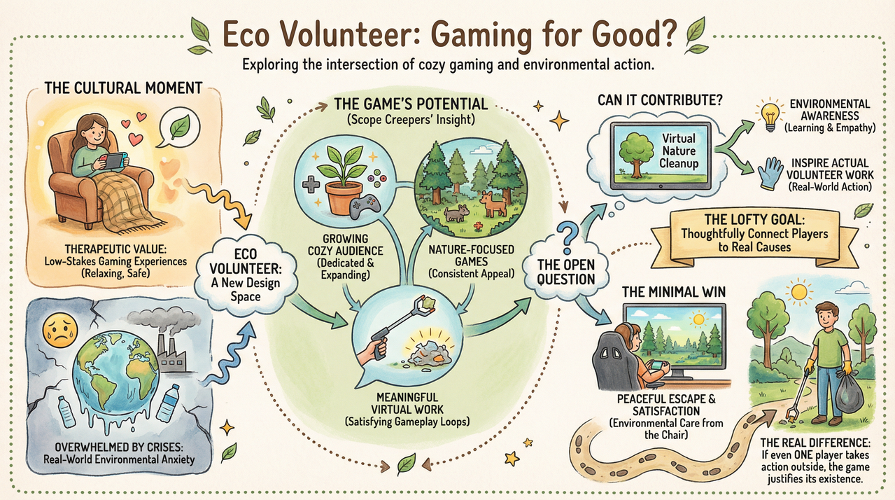 Gaming setup with natural green lighting and plants