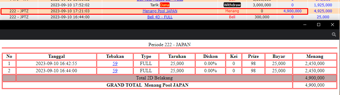 Bukti JP togel hari ini