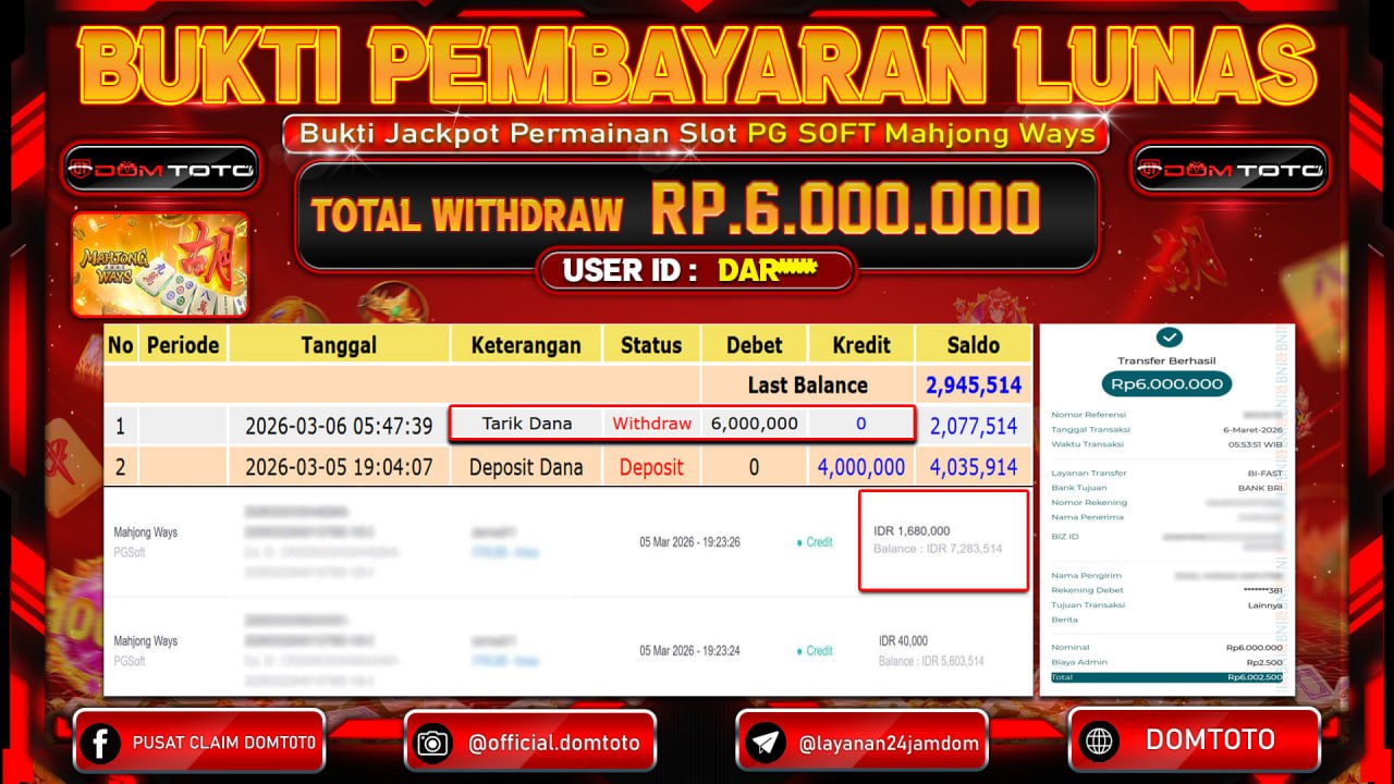 JACKPOT SLOT Mahjong Ways PGSoft 06 MARET 2026