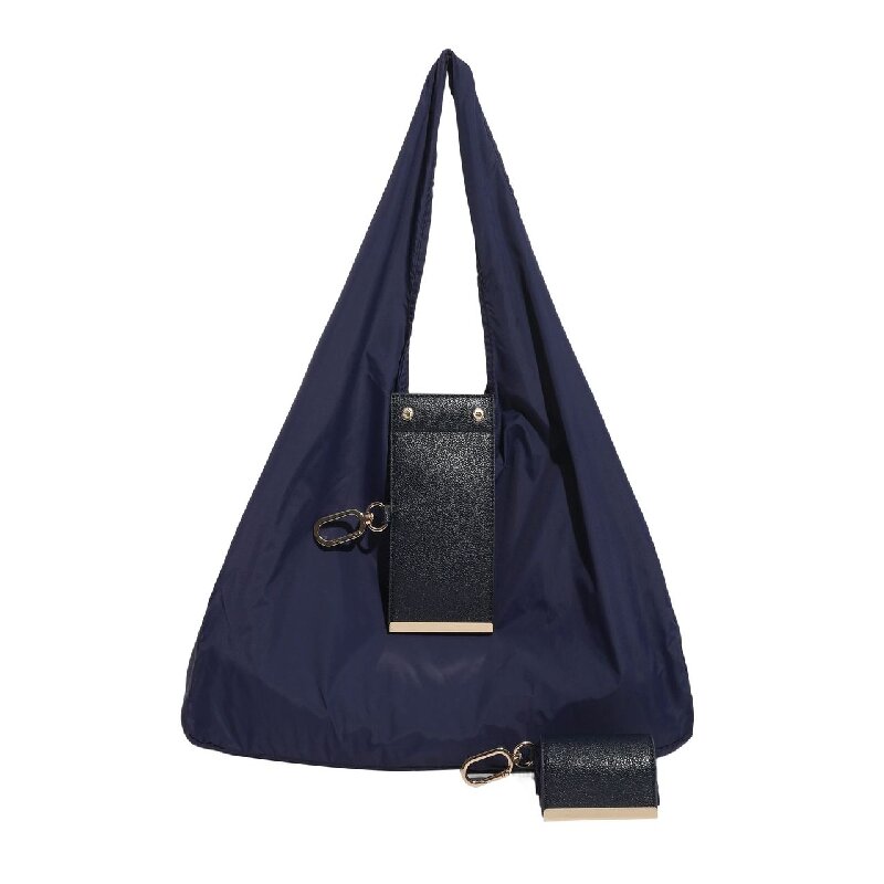 Navy blue Foldable Tote Bag with Built-In Storage Pouch – Compact Reusable Shopping Bag That Packs into Itself, Ideal for Daily Carry and Eco-Friendly Use
