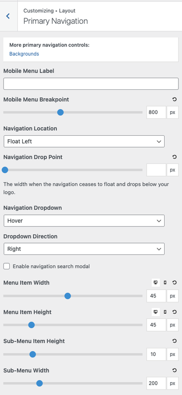 Primary Nav Settings