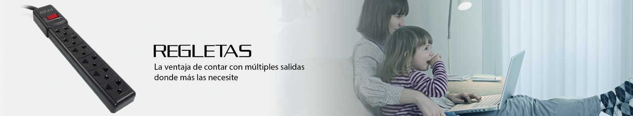 Regleta protectora Forza con 6 salidas y un interruptor iluminado.