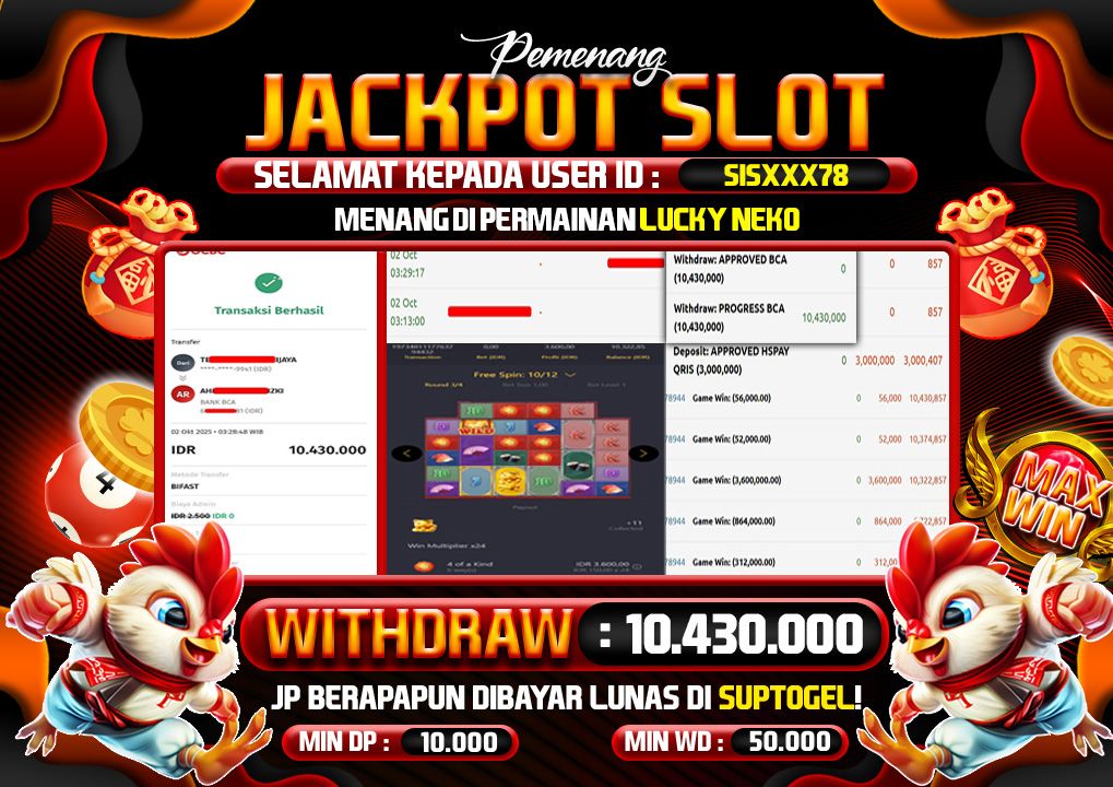  BUKTI KEMENANGAN 02 OCTOBER 2025 MENANG DI PERMAINAN  SLOT LUCKY NEKO 10 JUTA