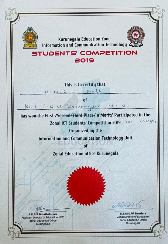 Kurunegala Education Zone Certificate