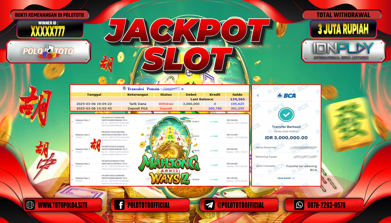 POLOTOTO JACKPOT SLOT MAHJONG WAYS 2 Rp.3.000.000,-