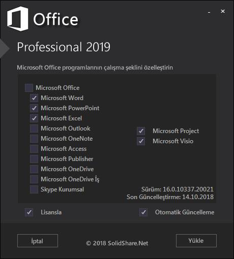 Microsoft Office 2019 Professional Plus | Project | Visio | VL TR | Ocak 2019