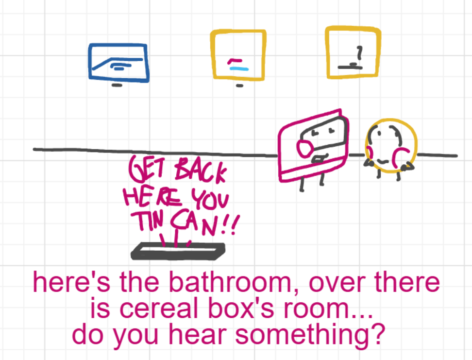 A panel from A Murder On The, episode six of the Board Boards object show by Furretwalk/WalkingFurret.
