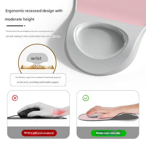 Black-white Ergonomic Mouse Pad with Wrist Rest Support Soft Silicone Concave Groove Design 32.5cm Non-Slip Mat for Home Office & Gaming