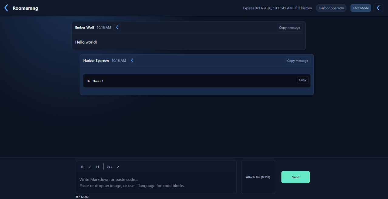 Roomerang.io - secure, temporary, shareable chats!