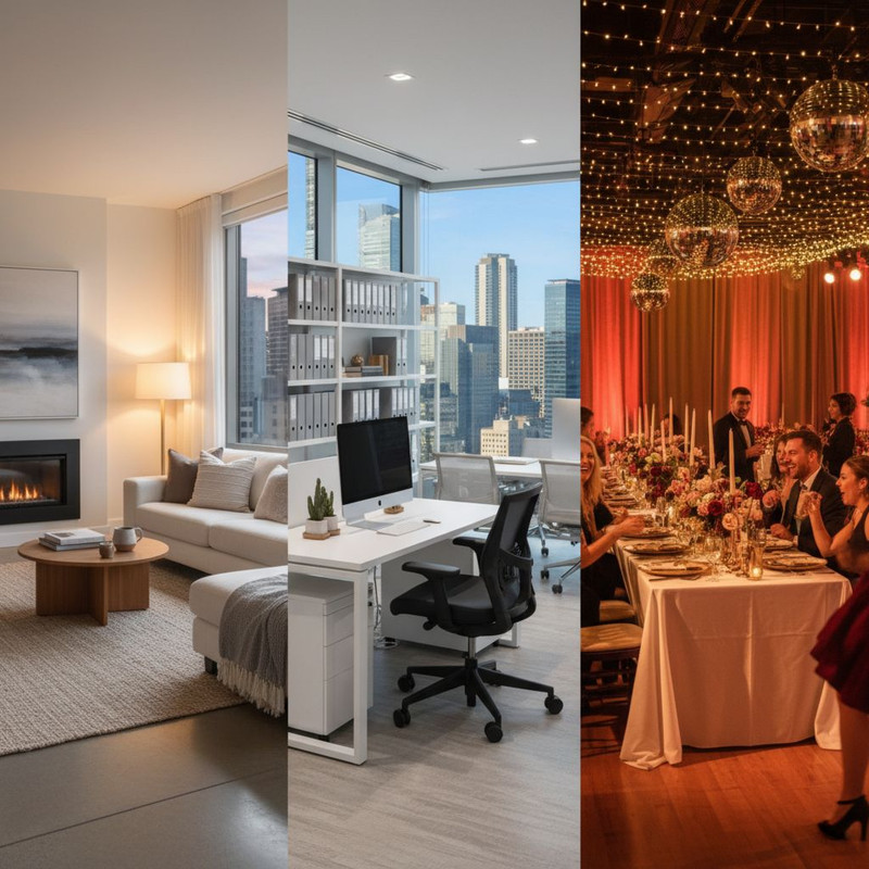 Разнообразные виды мебели, доступной для аренды в Москве, включая стильные диваны для дома и функциональную офисную мебель.