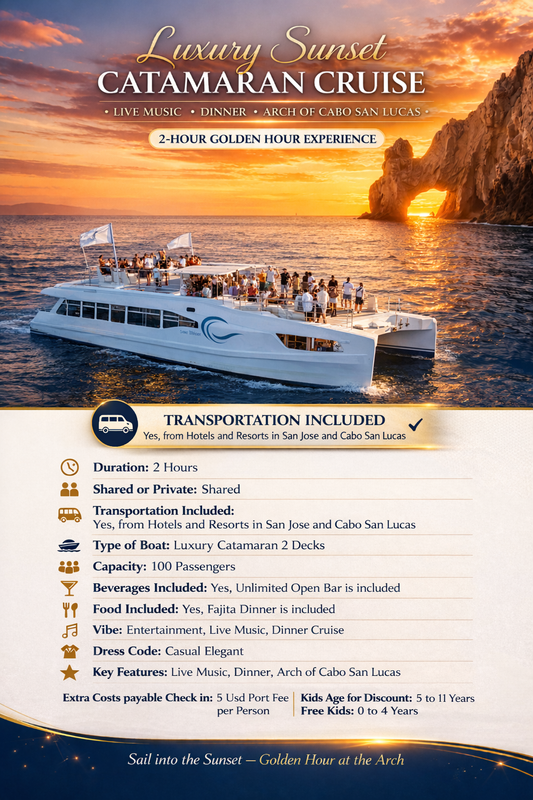 Luxury Sunset Cruise in Cabo San Lucas with stop at the Arch of Cabo San Lucas at the Golden Hour