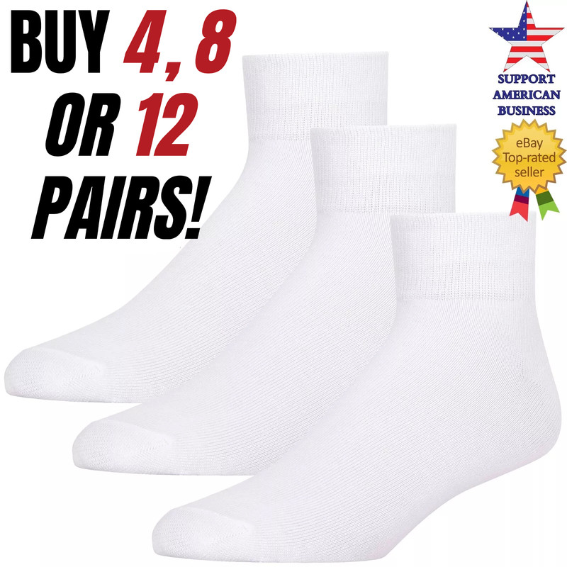 white cotton crew socks ankle low cut mens size 10-13