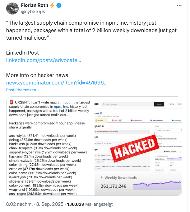 npm supply chain attack warning
