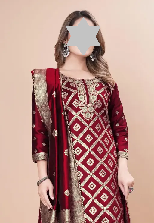 Designer Art Silk Unstitched Suit Material Beautiful Party wear Woven banarasi suit material For Women Kurta Set With Dupatta for Ladies Color 2 (R119)