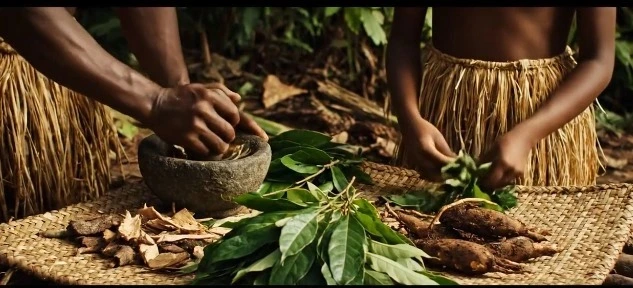 Indigenous person preparing natural remedies