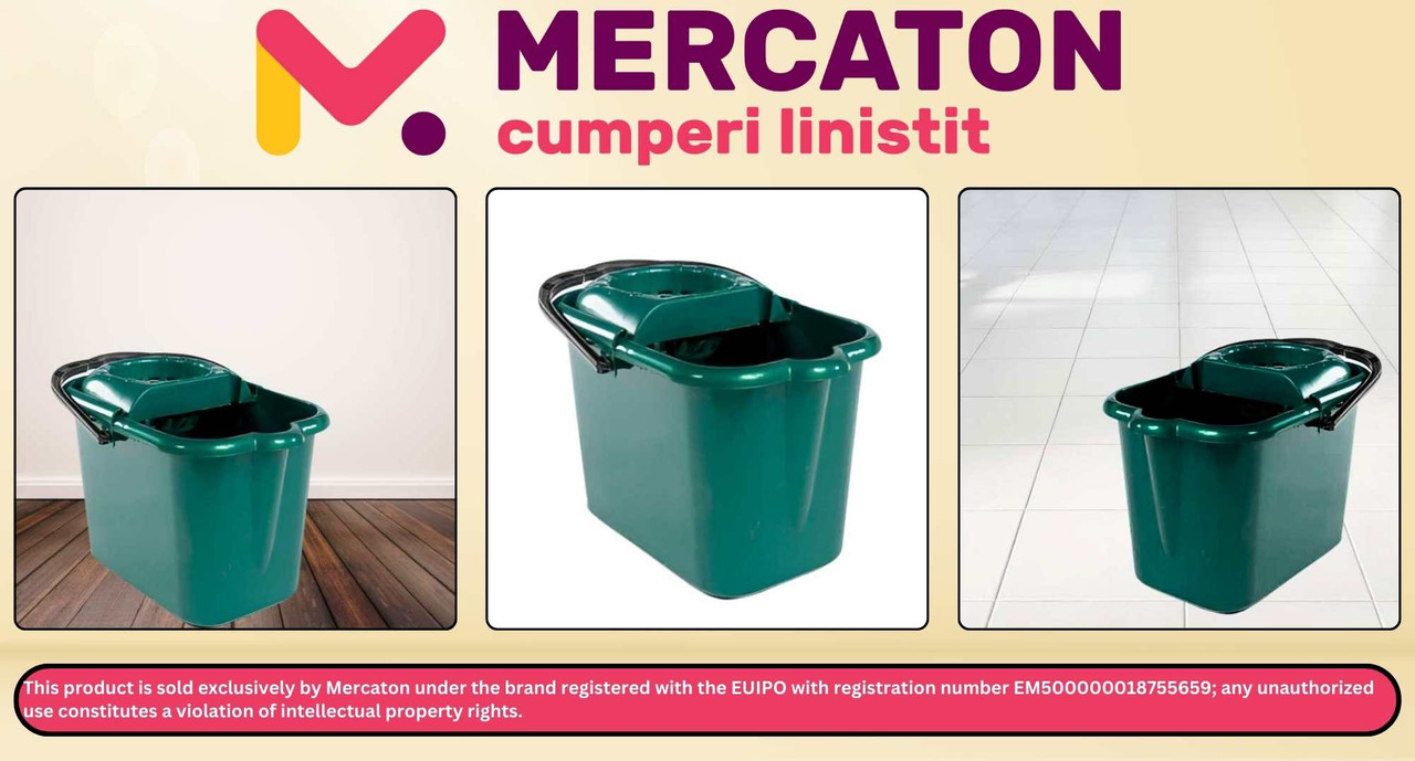 Galeata cu Roti si Storcator Mercaton, PP, Maner Robust, 15 L