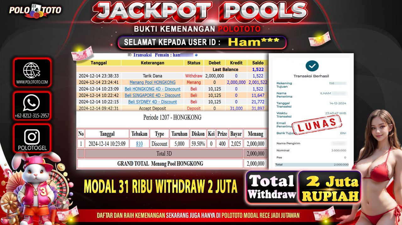 POLOTOTO JACKPOT TOGEL PASARAN HONGKONG Rp.2,000.000,-