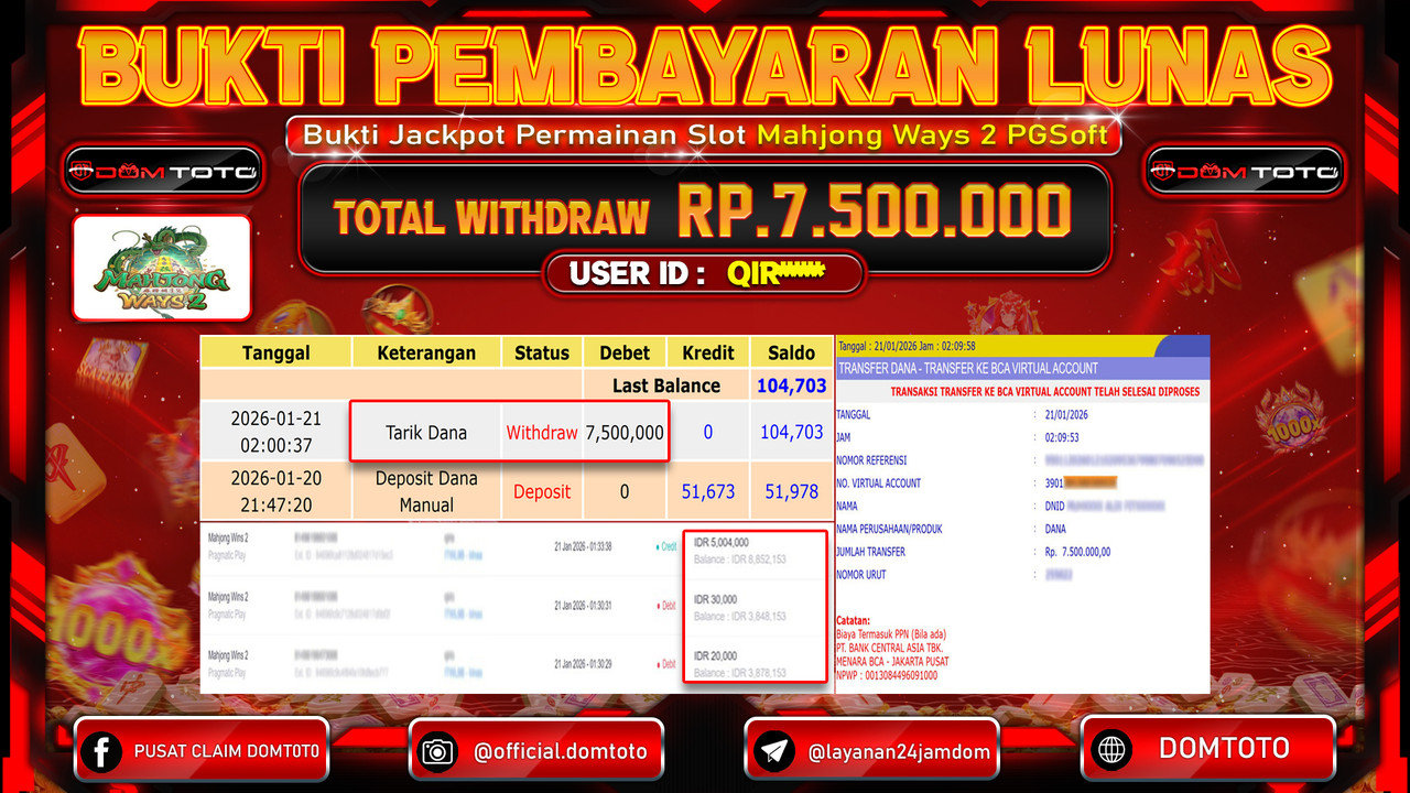 JACKPOT SLOT Mahjong Ways 2  PGSoft 21 JANUARI 2026