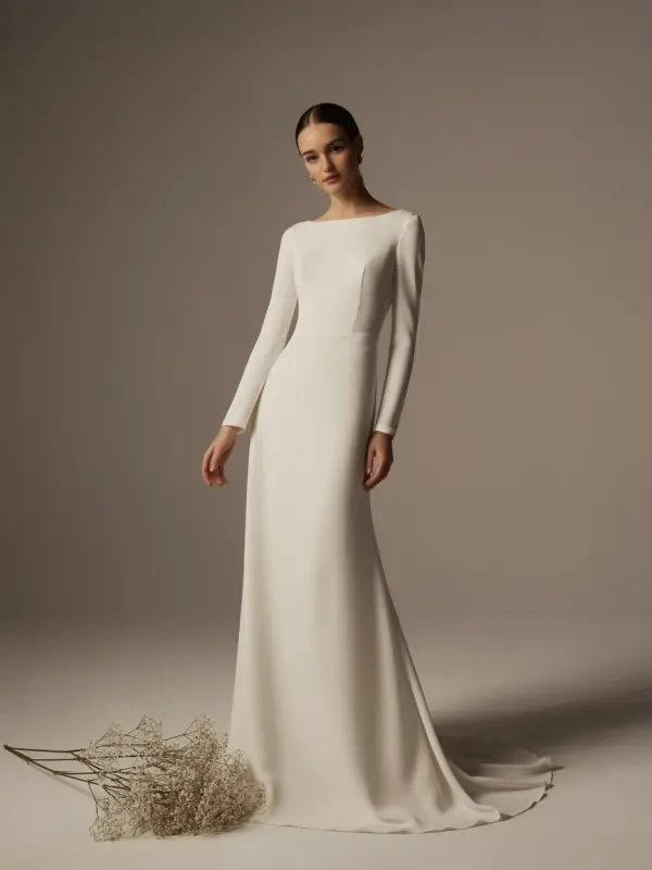 Vestido de noiva minimalista com manga longa