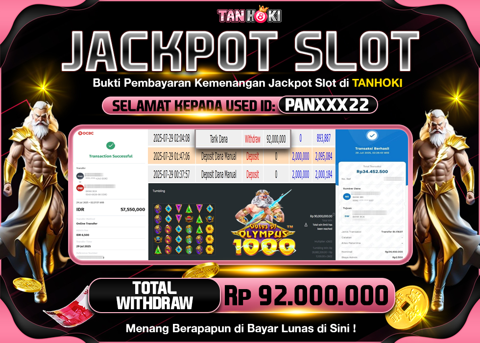 TANHOKI JACKPOT SLOT GATES OF OLYMPUS 1000 Rp.92.000.000,- LUNAS
