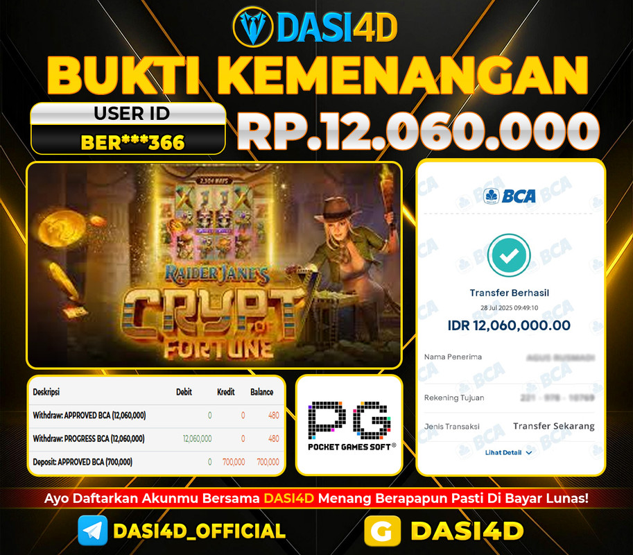BUKTI KEMENANGAN 28 JULI 2025 DI RAIDER JANES CRIPT OF FORTUNE RP   12,060,000