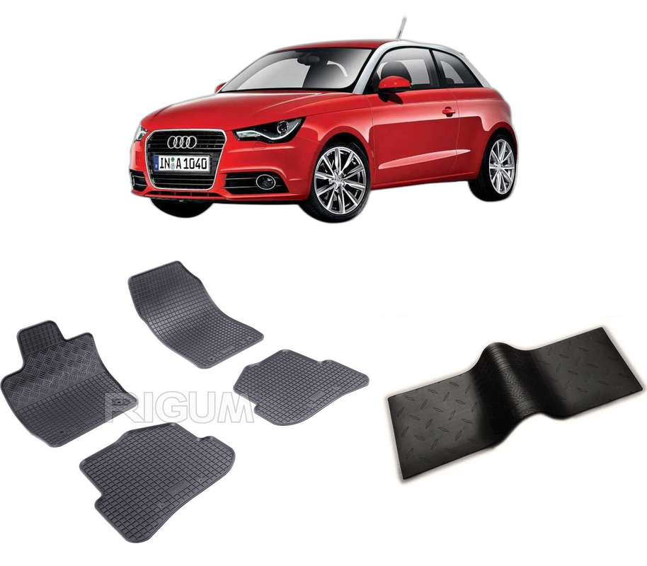 Set covorase auto AUDI A1 8X din 09.2010-05.2018, cu covoras tunel median, CAROSERIE HATCHBACK, Presuri cauciuc 100%, compatibil cu autoturismul AUDI A1 8X, Rigum