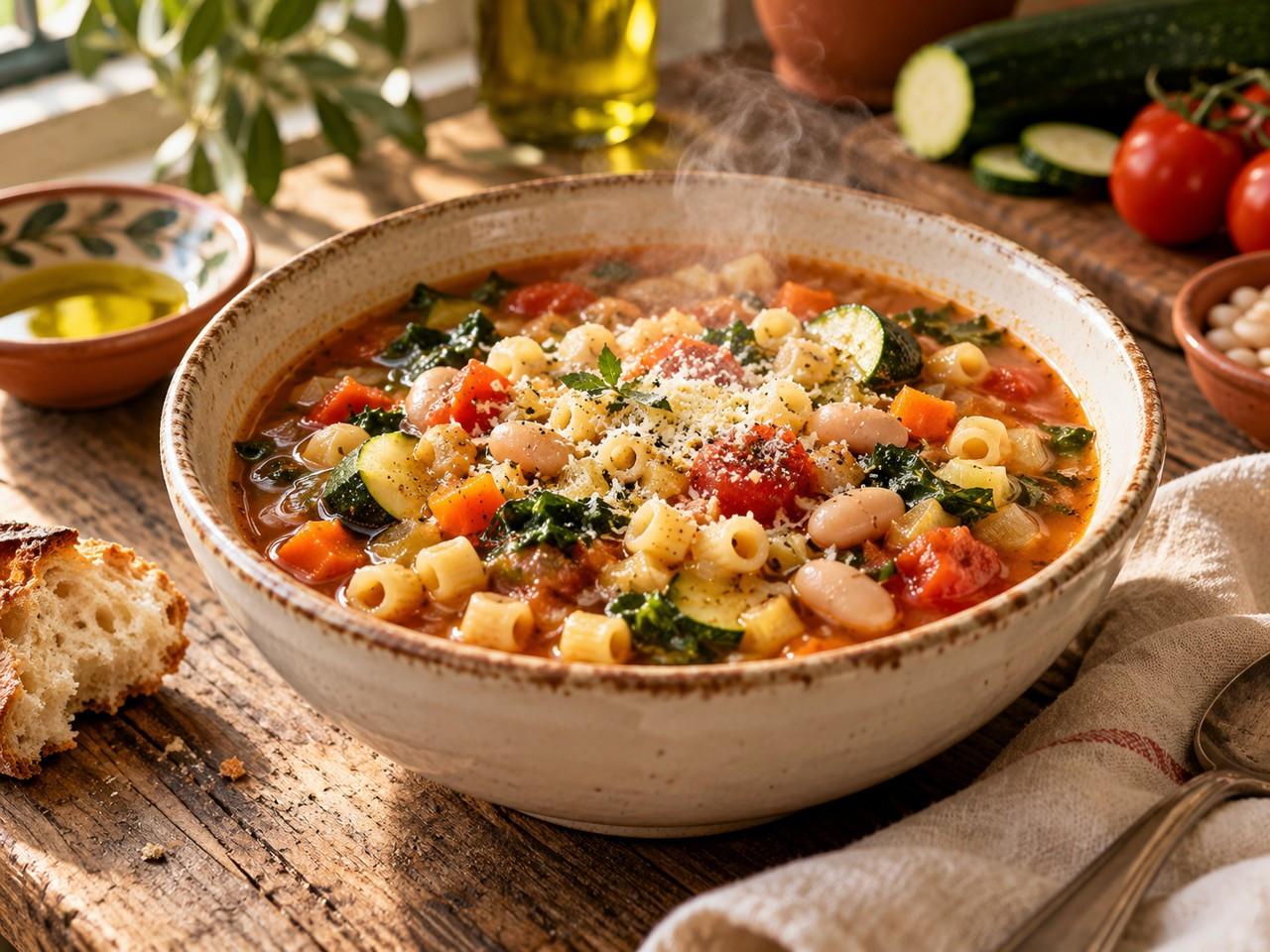 Italian minestrone with vegetables, beans and small pasta