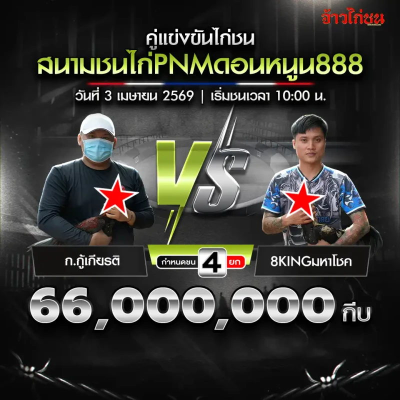 ก.กู้เกียรติ vs 8KINGมหาโชค โปรแกรมไก่ชน PNMดอนหนูน888