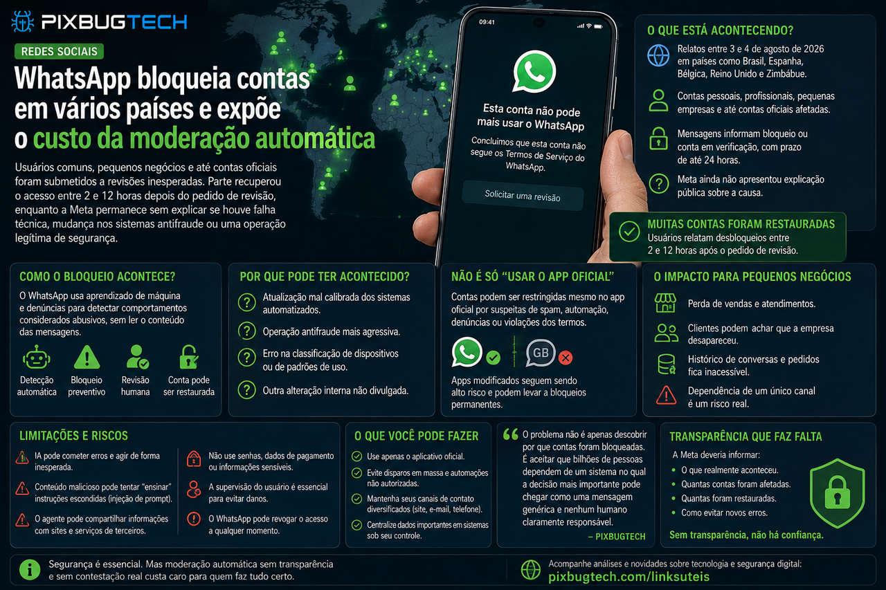 WhatsApp bloqueia contas em vários países e expõe o custo da moderação automática